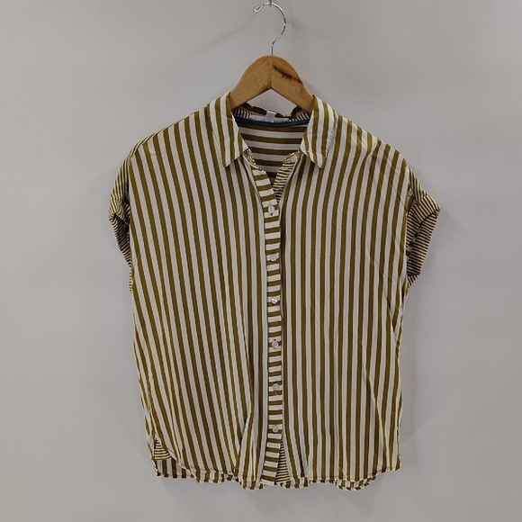 Jane and Delancey Tops - Jane And Delancey Button Up Top Green White Stripe Medium